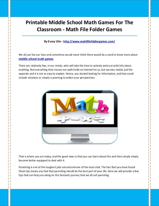 Centre college math game titles graphic regarding Middle School Math Games Printable titled Centre college math video games